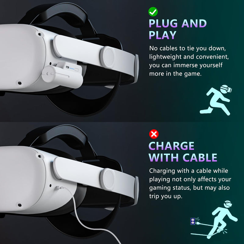 Battery Pack for Oculus Quest 2, 5000mAh Head Strap Battery Pack Compatible with Oculus/Meta Quest 2 Lightweight and Portable VR Extend Power Accessories for Extra 2-4H Playtime battery 1 pack for quest 2