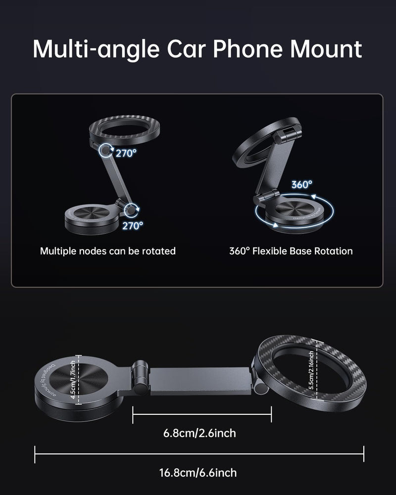 SYNCWIRE for MagSafe Car Mount 【360° Rotation】 Magnetic Phone Holder for Car, Adjustable Metal Arm, Car Magnet Phone Mount for Dashboard, Car Accessories Fit iPhone 17 16 15 14 13 Pro Max &All Phones Carbon Fiber