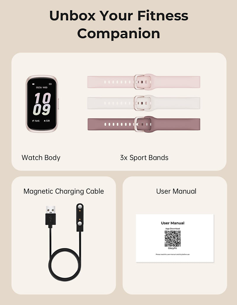 Fitness Tracker with 24/7 Heart Rate Monitor, Sleep Tracker - 3 ATM Waterproof Fitness Watch Calorie Step Counter Smart Watch Includes 3 Sport Bands for Android iOS Women Men, Mystic Rose/Starlight
