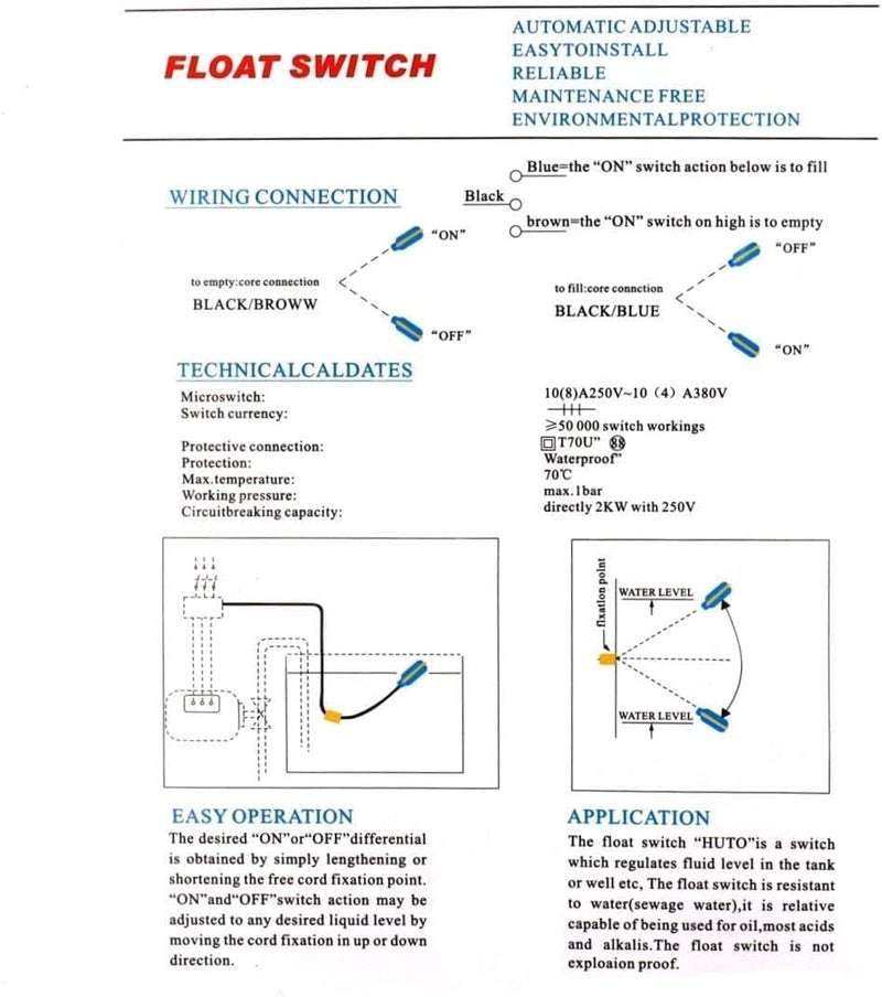 Gebildet 4M Cable Type Float Switch Cable Liquid Water Level Regulator Sensor Septic Tank Dirty Water Pump Water Tank