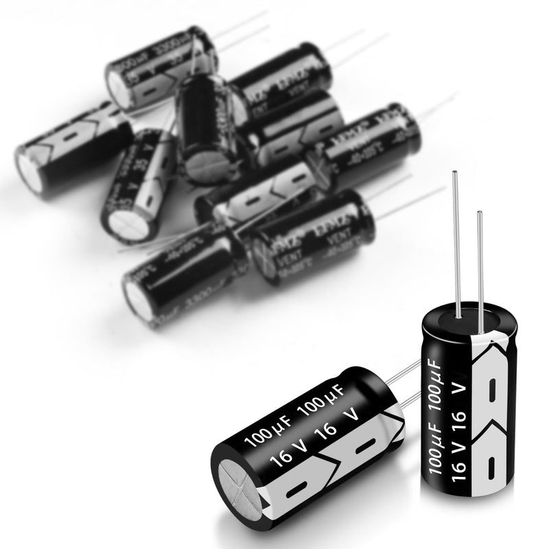 16V 100µF 50/60HZ Electrolytic Capacitors, Aluminium Electrolytic Capacitors, 5 x 11 mm, Capacitors 100uF 16V, Suitable for a Wide Range of Electronic Applications, Switching Power Supplies (20 Pieces 100µF 16V