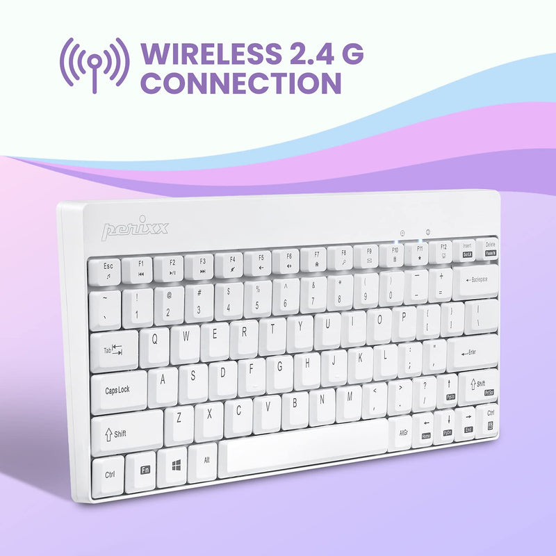 Perixx Periduo-712W Wireless Mini Keyboard and Mouse Set, White, US English Layout,PERIDUO-712