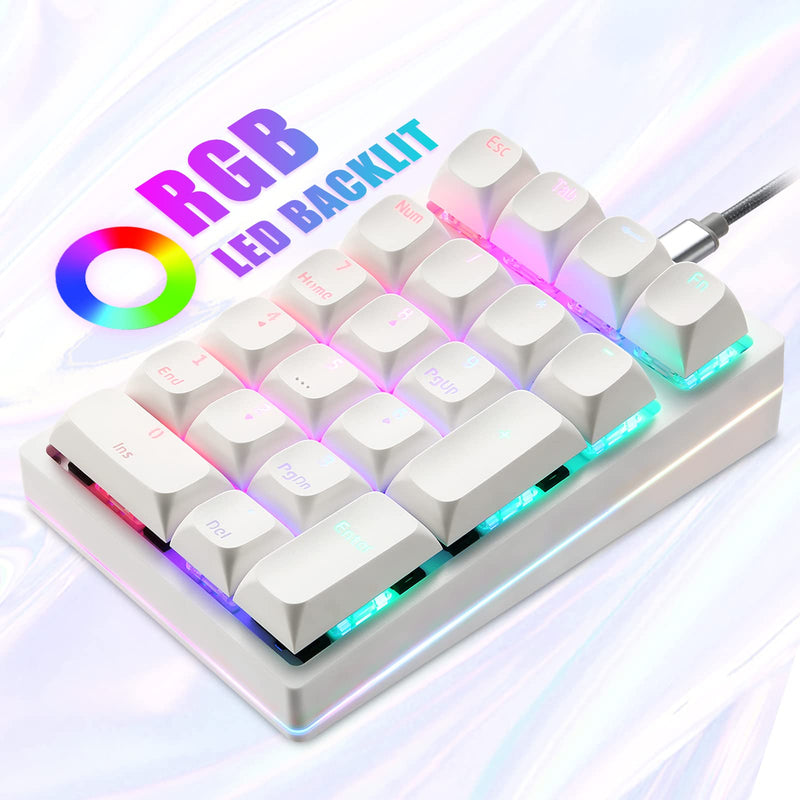 [AUSTRALIA] - MOTOSPEED Mechanical Numeric Keypad Hot-Swap GATERON Switch Wired Gaming Keypad RGB Backlit PBT Keycap 21 Keys Mini Numpad Portable Keypad Extended Layout(Gateron Blue) classic White blue switch 