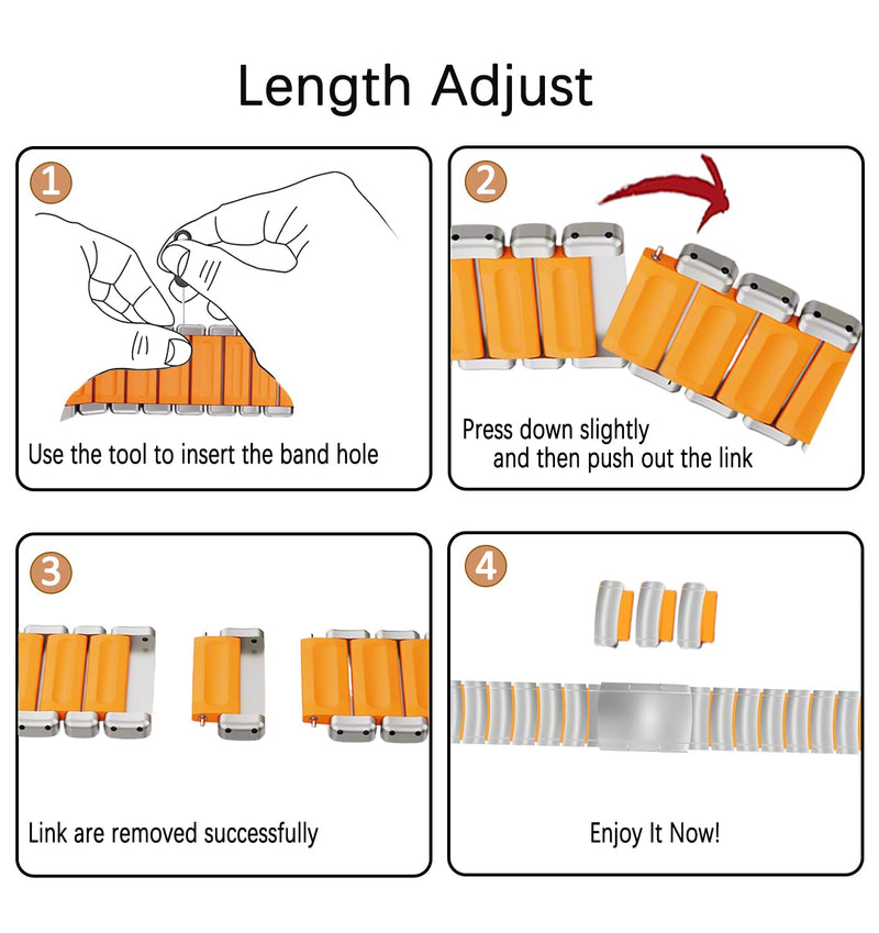 22mm Titanium Watch Band, Silicone Lined, DLC-Coated, MAG | MaKTech Lightweight Bracelet, Magnetic Clasp, for Galaxy Watch 46mm, HUAWEI GT6 46mm, Garmin Forerunner 47mm Silver/Orange