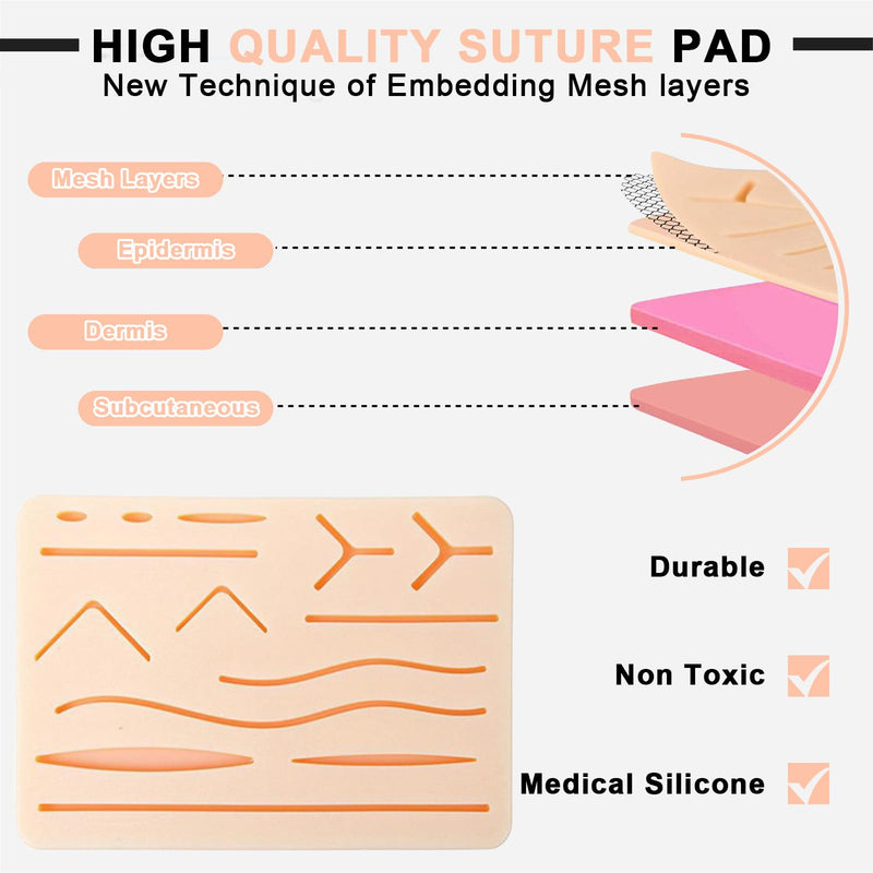 Wound Suture Exercise Kit: PRITOK 16 Pieces Suture Practice Kit, Suture Practice Set for Training for Students, Suture Set Seam Set, Silicone Suture Pads for Education Purposes Only