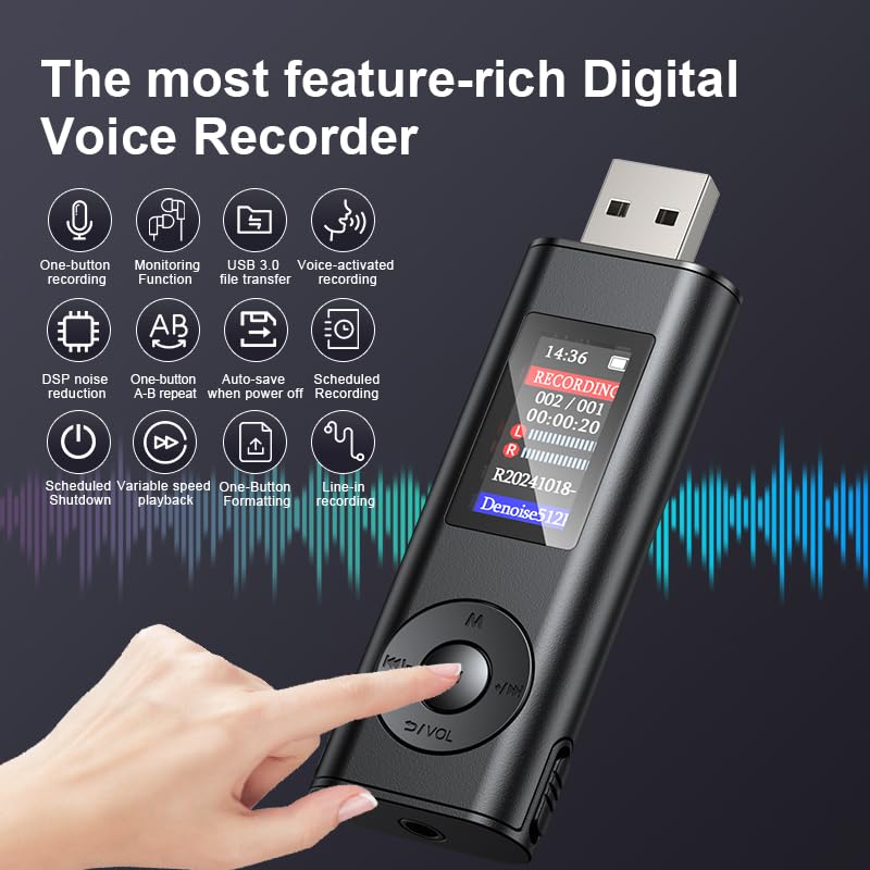 [AUSTRALIA] - Digital Voice Recorder with 64GB Storage, Voice Activated Recording, USB Connectivity, Playback Function for Meetings, Interviews, Classroom Style 1 