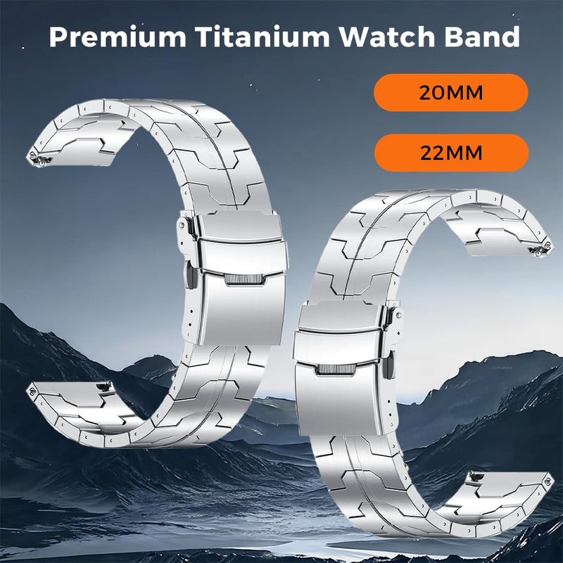 20mm Titanium Watch Band Compatible with Galaxy Watch 6 Classic 43mm/47mm/5 Pro 45mm/4 Classic 46mm,22mm Metal Strap Compatible with Samsung Watch 46MM/3 45MM, Fenix 8 43mm,Gear S3 Frontier 22mm