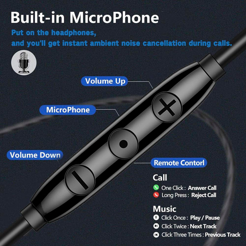 USB C Wired Headphones with Noise-Canceling Mic Powerful Bass In ear Earbud | Dual-Driver Noise-Isolating Wired Earbuds Call Noise Reduction,Type C Plug Deep Bass Earphones with DAC & HD Sound Black