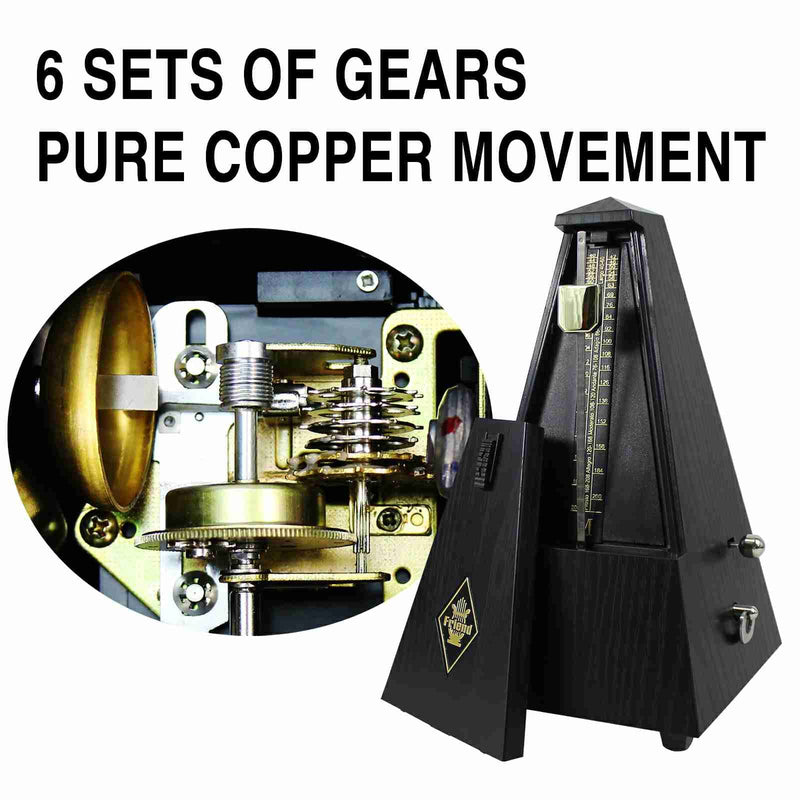 Mechanical metronome, universal music timer for piano, guitar, drums, violin and saxophone musicians, pyramid-designed DPM-1 music metronome, ebony color