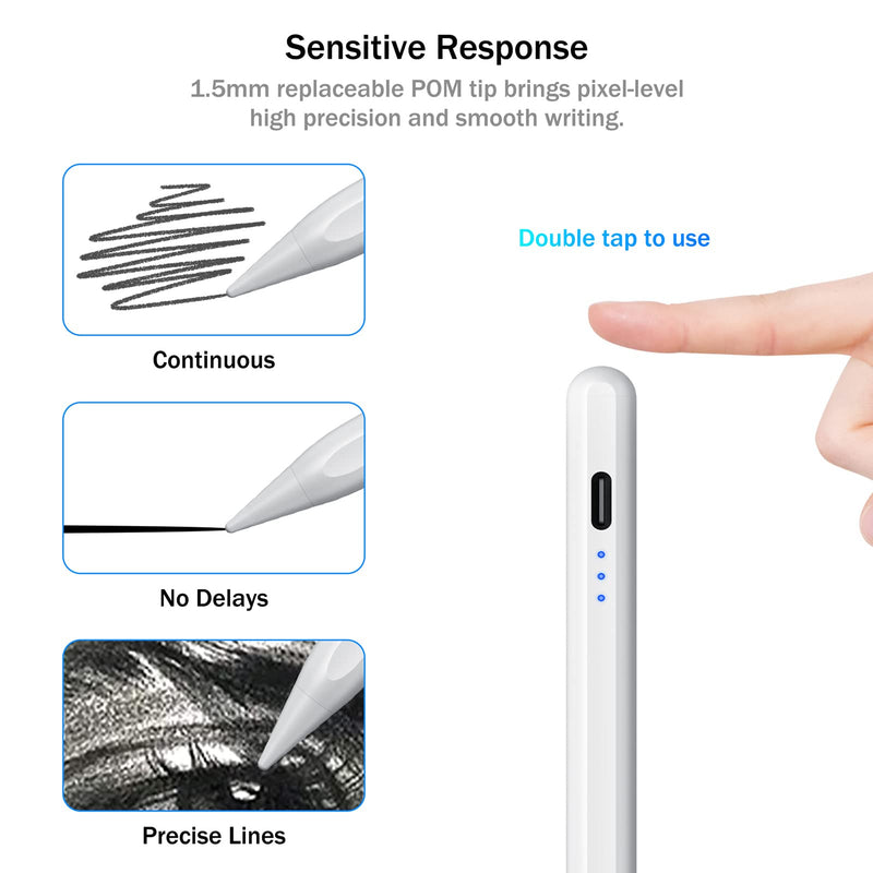 Cisteen Stylus Pen for iPad with Led Indicators, Tilt Sensor Palm Rejection Active Pencil for (2018-2022) Apple iPad 10/9/8/7/6th Gen, iPad Pro 12.9&11", iPad Air 5th/4th/3rd Gen, iPad Mini 6/5 White