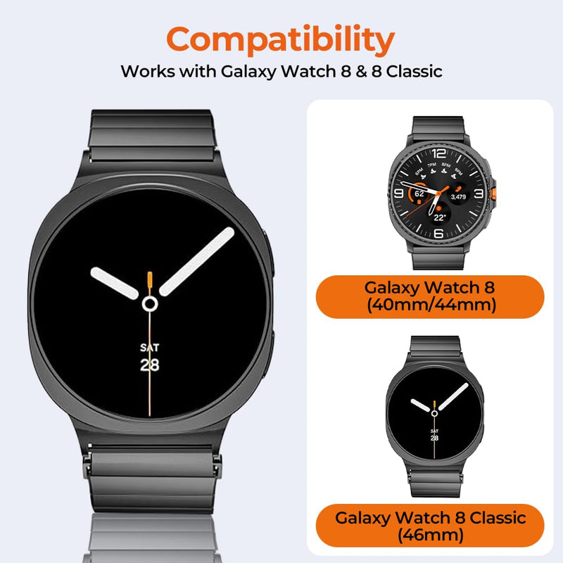 No Tool Needed Titanium Metal Bands Compatible with Samsung Galaxy Watch 9 8 40mm 44mm/8 Classic 46mm (2025), Titanium Strap Wristband Compatible with Galaxy Watch 9/8/8 Classic for Men black