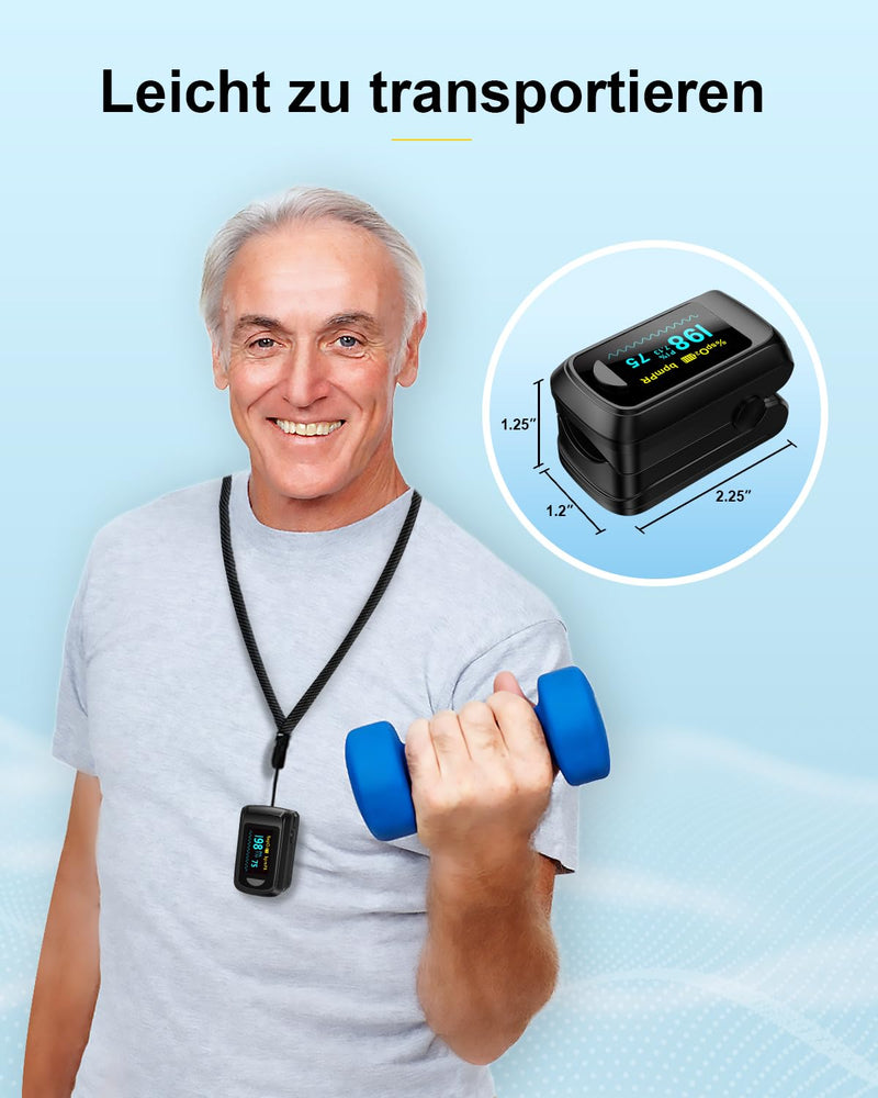 HealthTree Blood Oxygen Monitor Finger for Adults Portable Oxygen Monitor with OLED Screen Includes Lanyard black
