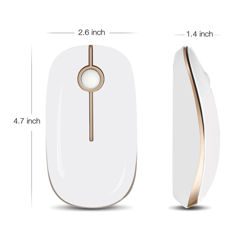 VssoPlor Wireless Mouse, 2.4G Slim Portable Computer Mice with Nano Receiver for Notebook, PC, Laptop, Computer (White and Gold) White and Gold