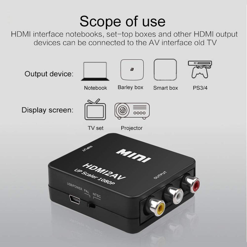 HDMI to RCA, HDMI to AV Converter Okubox 1080p 3RCA CVBs Composite Video Audio Converter Adapter Supporting PAL/NTSC for TV Stick, Roku, Chromecast, PC, Laptop, Xbox, HDTV, PS3 STB、Blue-Ray DVD Player