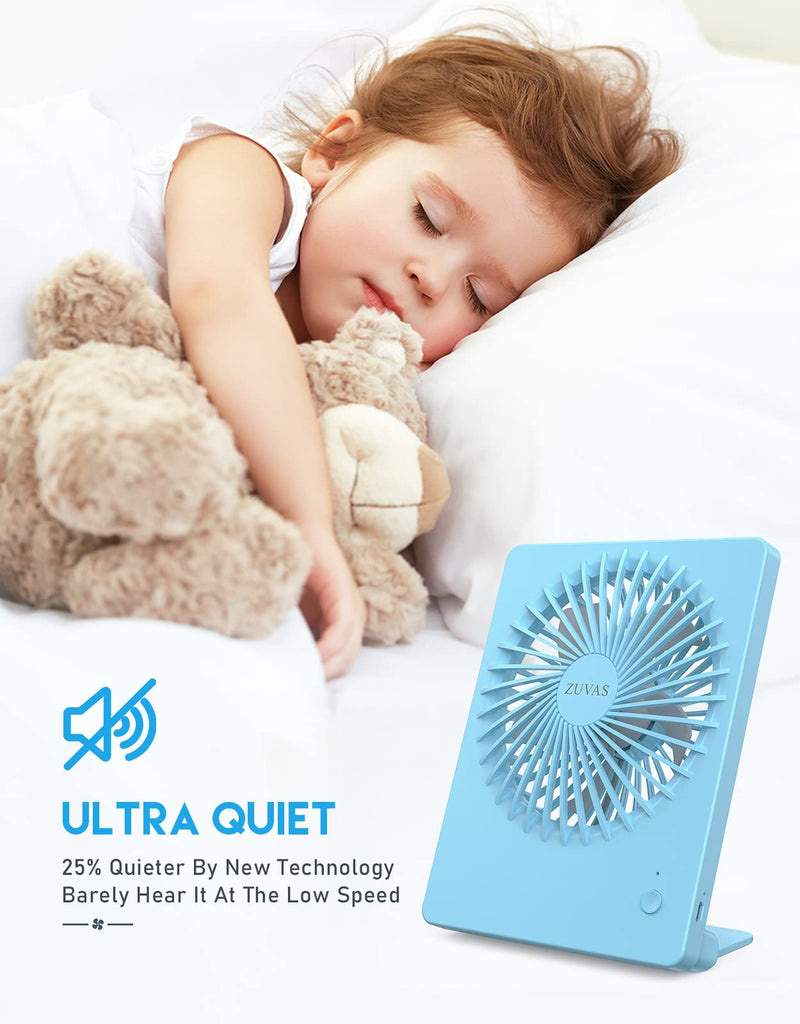 Zuvas Desk Fan Battery Operated Fan Rechargeable 180°Tilt Folding Personal Fan Ultra Quiet Small Portable Fan 3 Speed Adjustable Strong Wind USB Fan For Office Bedroom Home Desktop Camping (Blue) Blue