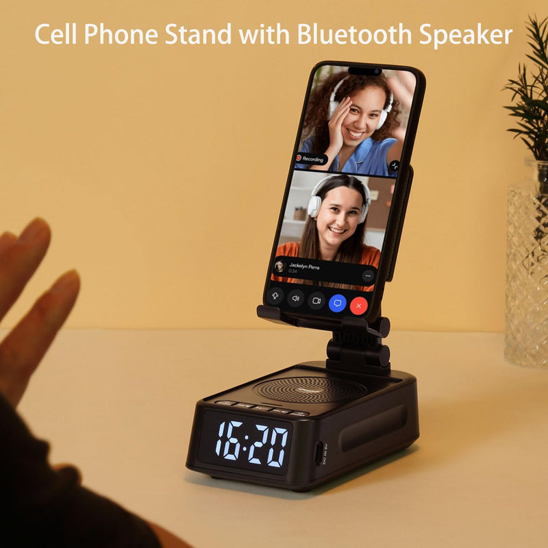 [AUSTRALIA] - Presents for Men/Women, Cell Phone Stand with Wireless Bluetooth Speaker, 12H Time Display Unique Presents for Him, Husband, Boyfriend, Dad, Her, Wife, Mom, Cool Multi Functional Gadget (Crow Black) Crow Black 