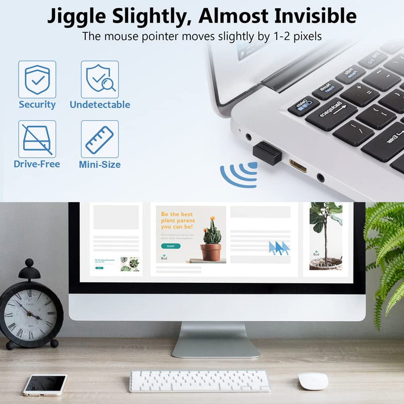 Mouse Jiggler Undetectable USB Mouse Mover Jiggler NO Software Required for Computer/Laptop, Automatic Mini Mouse Shaker Driver-Free Mouse Movement Simulator Keep Computer Awake, Plug & Play (2 PCS) Black 2 PCS