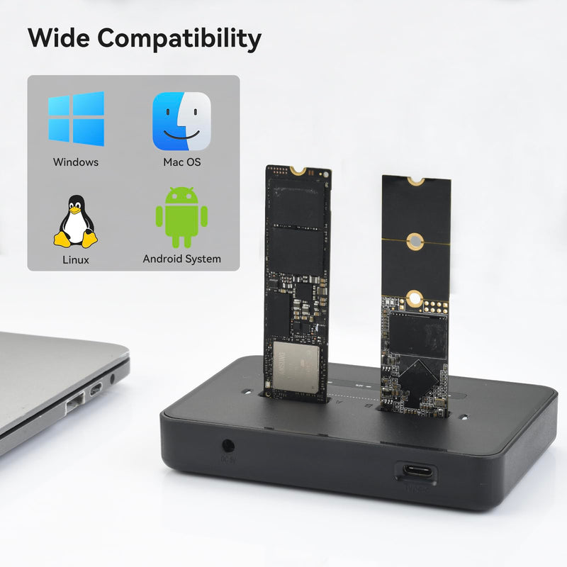 ELUTENG M.2 NVMe SSD Cloner, USB 3.2 20Gbps Dual Bay NVMe Enclosure, Tool-Free Offline Clone & SSD to USB Adapter, Supports M-Key 2230/2242/2260/2280 SSDs