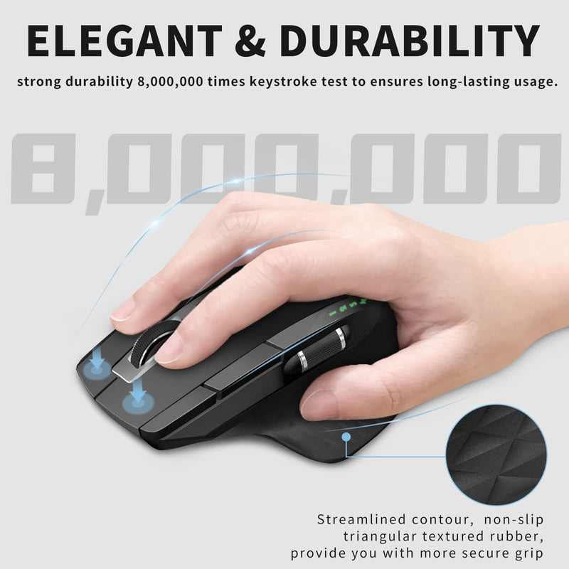 Bluetooth Wireless Mouse, RAPOO 4 Adjustable DPI Rechargeable Bluetooth Mouse, Multi-Device (3 Bluetooth+USB) Programmable Ergonomic Mouse with Side Roller, Laser Mouse for Laptop Desktop PC, Black
