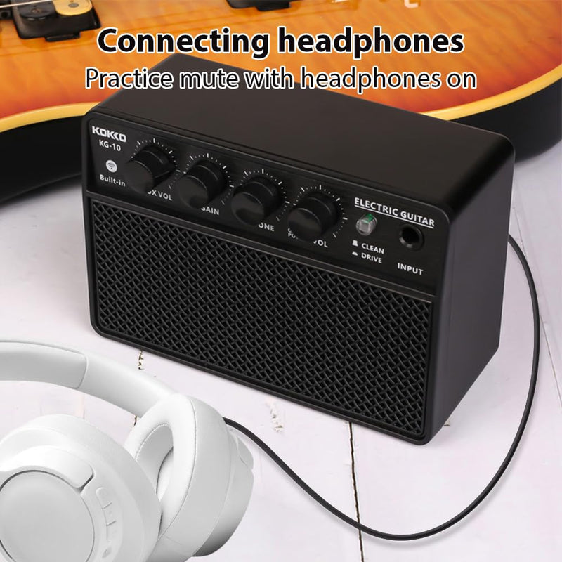 Guitar Amplifier Small Electric Guitar Amp 10W Mini Portable Guitar Practice Speaker for Daily Practice Street Performances Rechargeable Portable Audio Supports BT/Headphone Connection