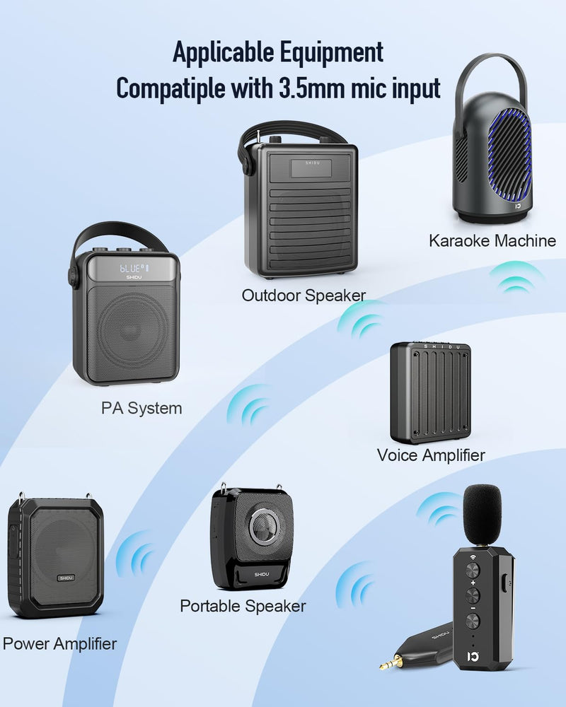 SHIDU Wireless Microphone Headset 2.4G Wireless lavalier Mics System with 3.5MM Plug for Voice Amplifier, Speakers, PA System Teacher, Tour Guides, Fitness Instructor