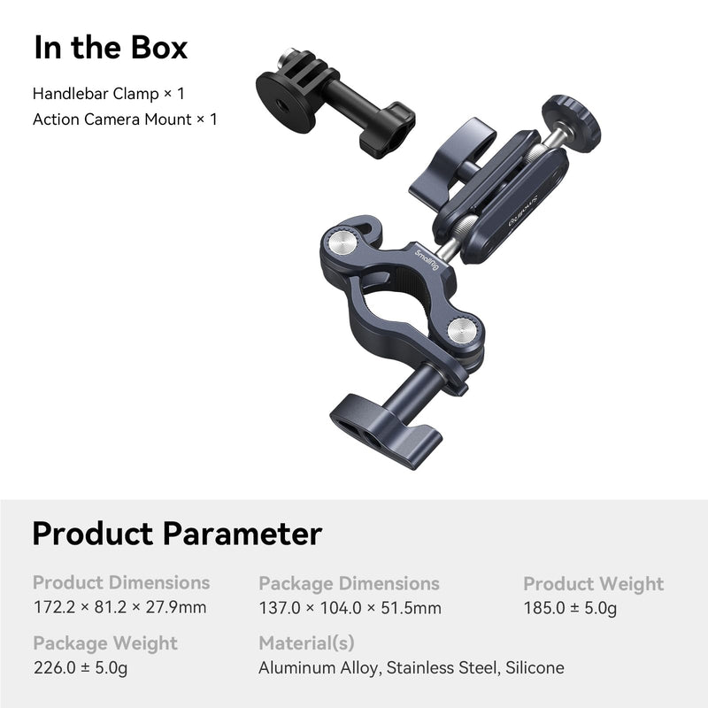 [AUSTRALIA] - SMALLRIG Bike Motorcycle Handlebar Mount for Gopro, Pole and Roll Bar Mount, CNC All-Metal 22-32mm for Action Cameras Gopro, Insta360 and DJI - 4191 