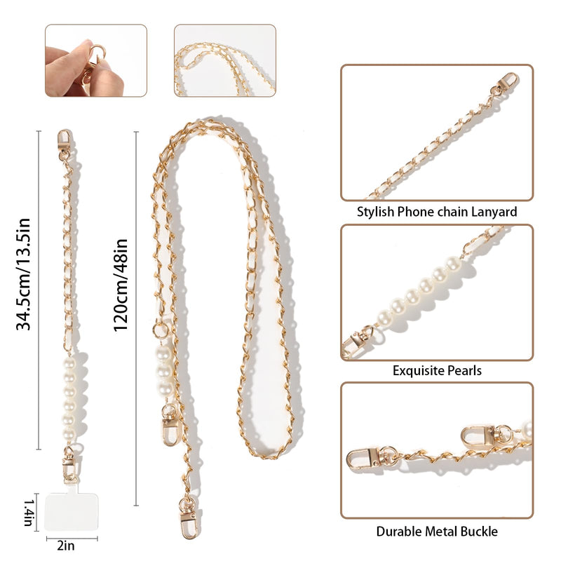 Phone Lanyard Universal Phone Strap Cell Phone Lanyard Crossbody Neck Strap Phone Charms with 2× Tether Tab, 1× Wrist Strap, Cross Body Phone Chain for Most Phones Bag Purse White