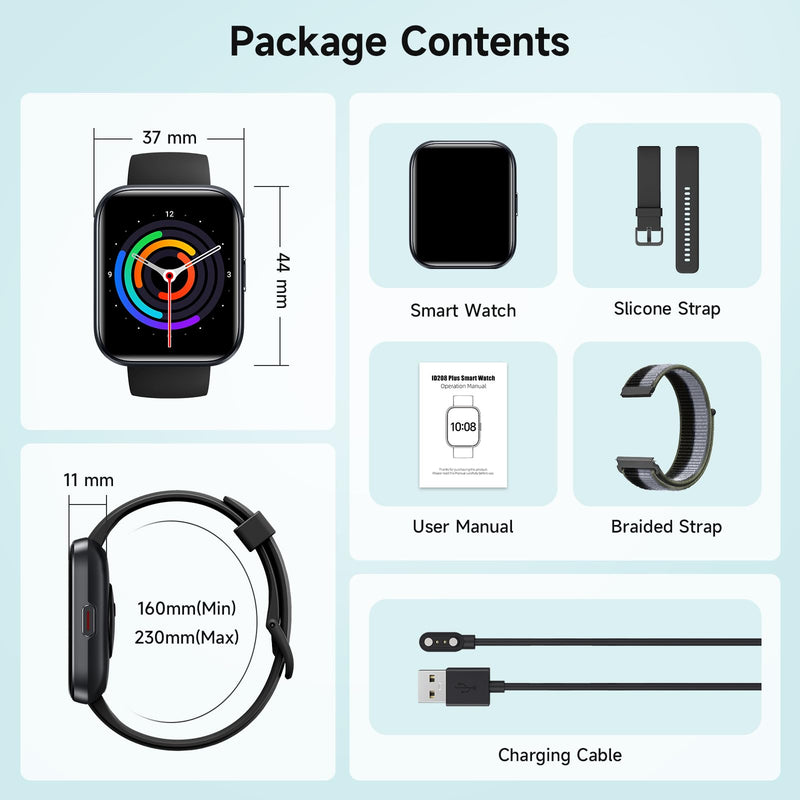 Smart Watch for Men Women, 1.8" Fitness Tracker for Android & iPhone, Answer/Make Calls, Alexa Built-in, Heart Rate/Sleep/SpO2 Monitor Smartwatch, 3ATM Waterproof Watches, 101+ Sport Modes, 2 Bands Matte Black 1.8 inches