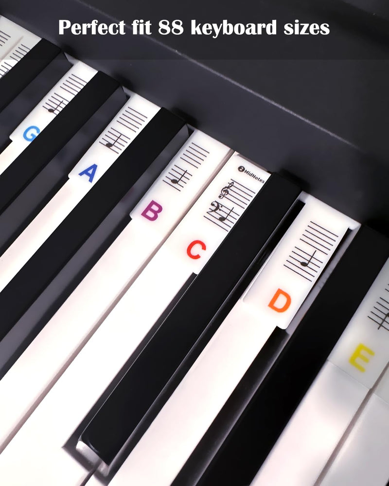 61-Key Removable Piano Keyboard Note Labels, Colorful Silicone Key Labels for Beginners, Reusable Piano Notes Guide with Box, Easy to Read, No Stickers Required Color-61 Key