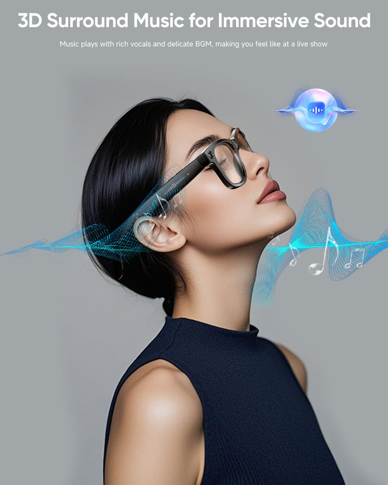 AI Smart Glasses for Women Men 160+Languages,Bluetooth Glasses with Open Ear Speaker,Voice Control, Hands-Free Calls & Built-in Microphone for Music/Work，290mAh Blue Light Glasses