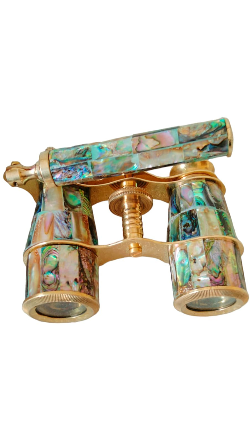 [AUSTRALIA] - Brass Binoculars Opera Glasses 3x25 Natural Abalone Green Nautical Binocular-spyglasses-Maritime Leather Decor-Christmas-Groomsmen 