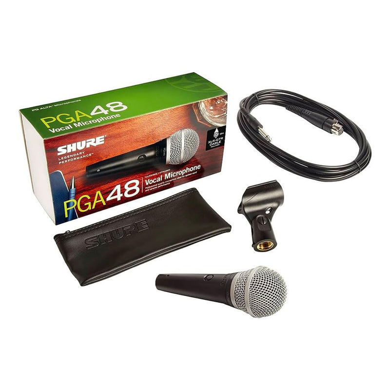 Shure PGA48 Dynamic Microphone - Handheld Mic for Vocals with Cardioid Pick-up Pattern, Discrete On/Off Switch, 3-pin XLR Connector, Stand Adapter and Zipper Pouch, No Cable (PGA48-LC)