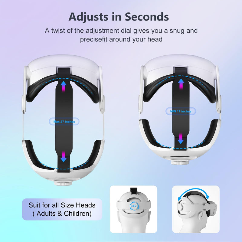Upgraded Head Strap for Meta Oculus Quest 3, Pressure-Free Elite Strap Accessories Replacement, Adjustable Headband Soft Cushion VR Headset Enhanced Comfort & Balanced Fit for Longer Immersion Quest 3 Head Strap