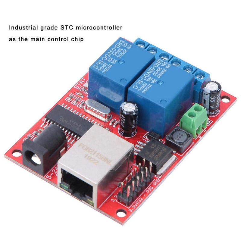 LAN Ethernet Controller Module, TCP/UDP Controller Module with 2-Way Relay Board Delay Switch DC(5-24V) for Replacement of Web Server Electronic Kit Circuit Board