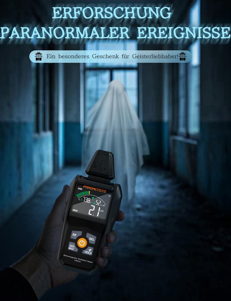5-in-1 EMF Meter ET01PRO, Simultaneous Display of EF/MF/RF/TEM/HUM, Electrosmog Meter with Maximum, Minimum Value Display and Data Storage, Suitable for Office, Home and Ghost Hunting