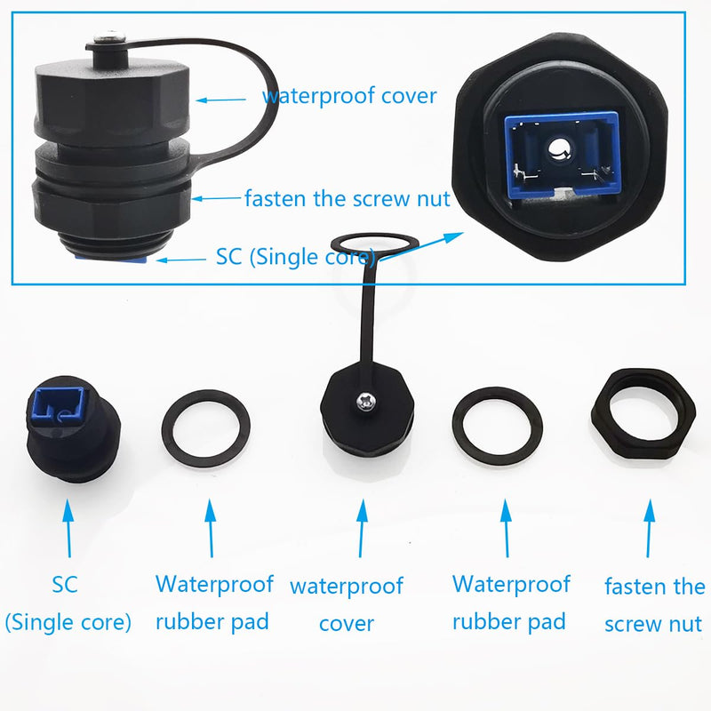 [AUSTRALIA] - Fibre Optic Coupler SC-UPC, CTRICALVER Waterproof SC Connector, 1 x IP68 Fibre Optic Cable Connector for Panel Mounting + Dustproof Cover Commonly Used for Router Switches Blue Interface 