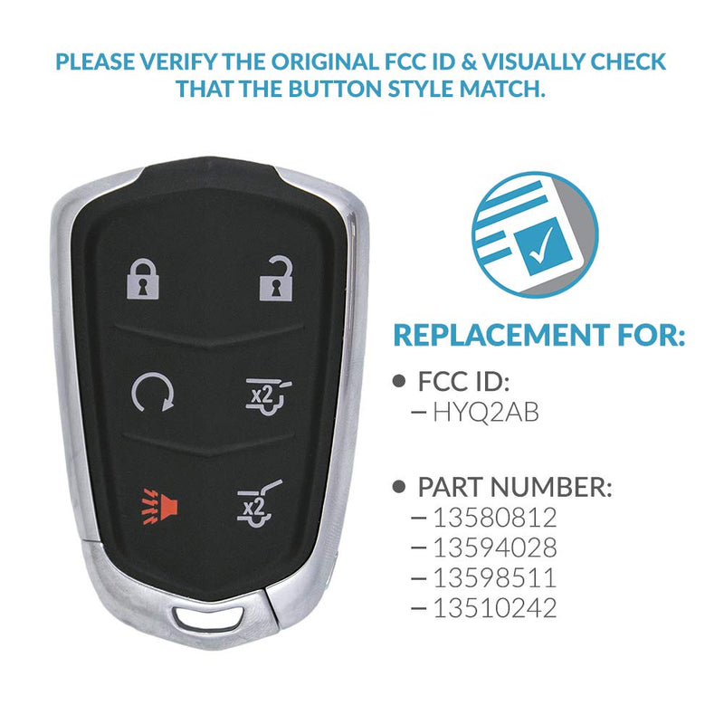 Keyless2Go Replacement for 6 Button Proximity Smart Key Cadillac Escalade HYQ2AB 13580812