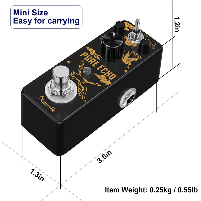 Amuzik Pure Echo Guitar Effect Pedal Analog Digital Delay Effects Pedals for Clear Normal Reverse 3 Modes with Ture Bypass Mini Size