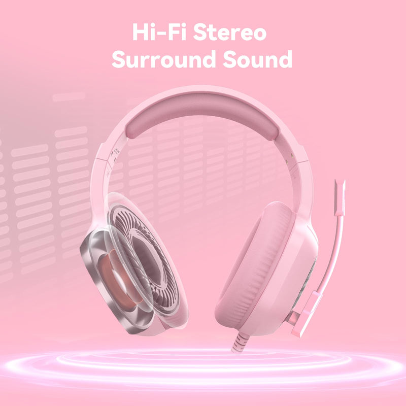 [AUSTRALIA] - Gaming Headset with Microphone for Pc, Xbox One Series X/s, Ps4, Ps5, Switch, Stereo Wired Noise Cancelling Over-Ear Headphones with Mic, RGB, for Computer, Laptop, Mac, Nintendo (Pink) Pink 