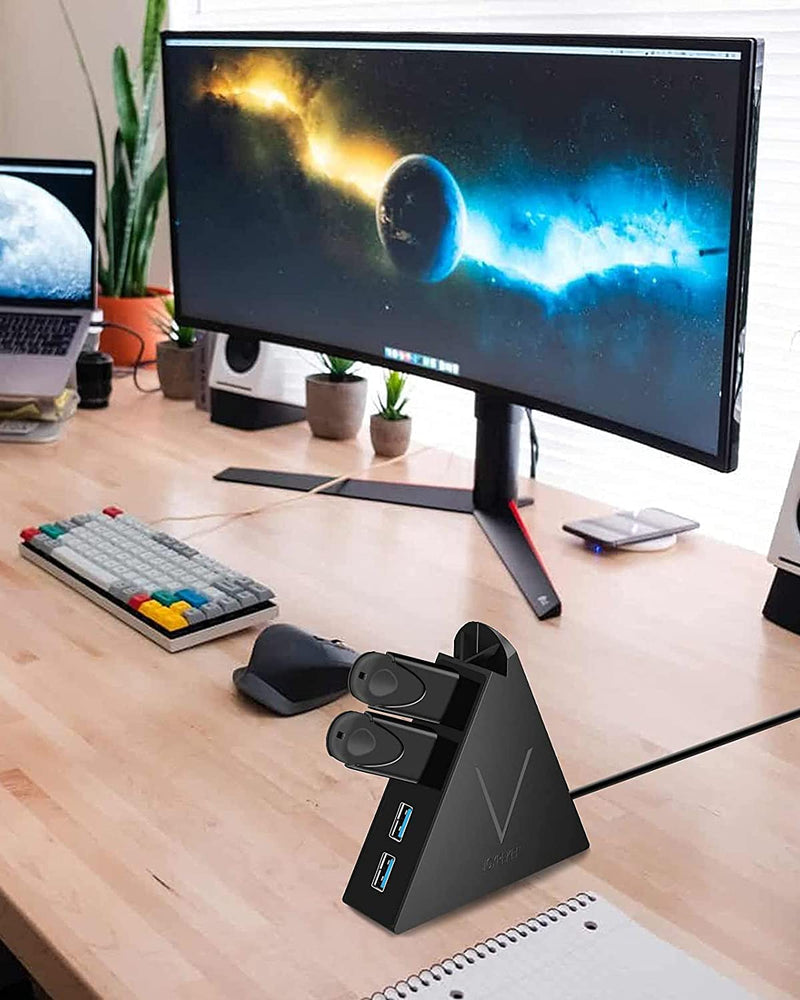JoyReken 4-Port USB 3.0 Hub, FlyingVHUB Vertical Data USB Hub with 2 ft Extended Cable, for Mac, PC, Xbox One, PS4, PS5, iMac, Surface Pro, XPS, Laptop, Desktop, Flash Drive, Mobile HDD Black