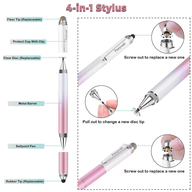 Penyeah Stylus Pens for Touch Screens (4 in 1),Universal Touch Screen Pen Phone/Tablet Stylus for iPhone/iPad/Pro/Mini/Android/Samsung/Fire and All Capacitive Touch Screens-Dream Pink Dream Pink