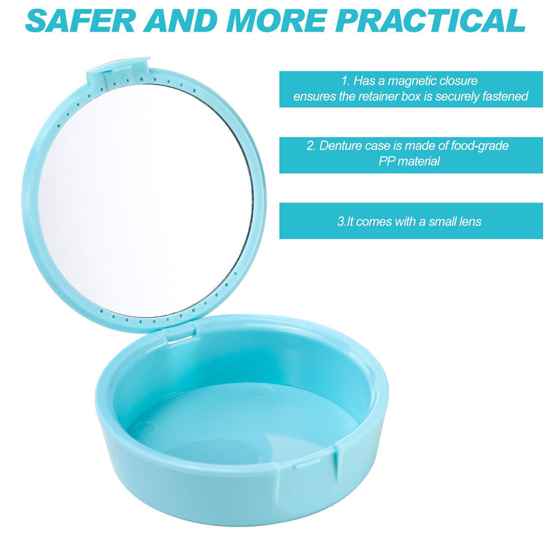 Arcjunys Braces Box with Mirror Denture Box Denture Box Retainer Case Tooth Rail Box for Travel and Daily Use