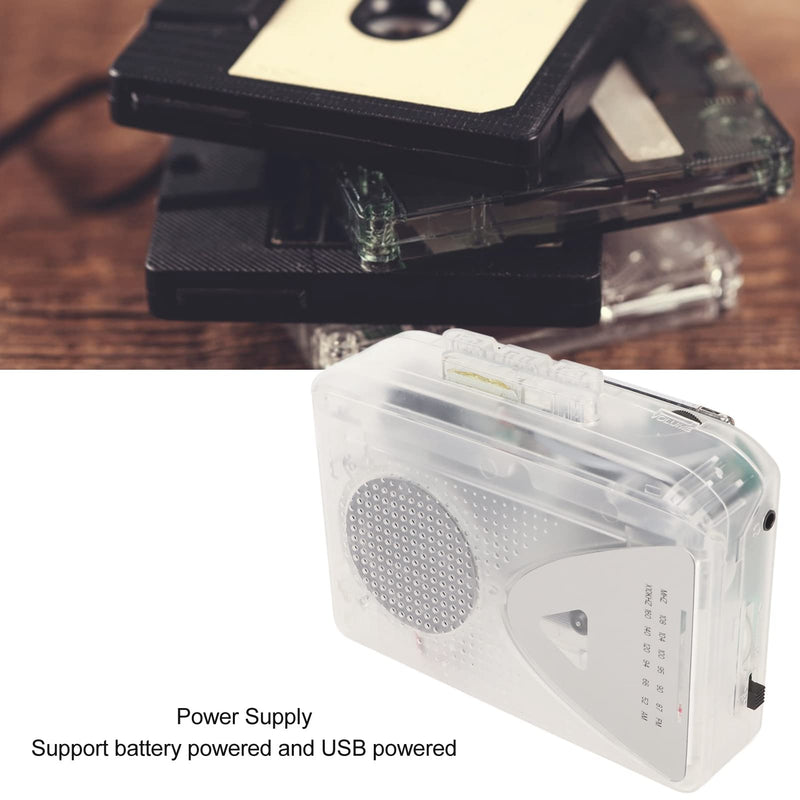 Portable Cassette Player, FM AM Radio Stereo Cassette MP3 Tape Player with 3.5mm Jack and Speaker Support Battery Power and USB Power for Daily (Transparent) Transparent