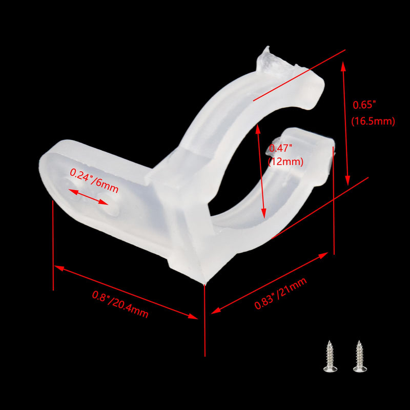 100Pcs 1/2 Inch LED Rope Light Clips Holder Cable Clips with Screws for Hanging Christmas Light String Lights Outdoor Wedding Patio LED Light Wall Mount 1/2 Inch(12mm) Transparent