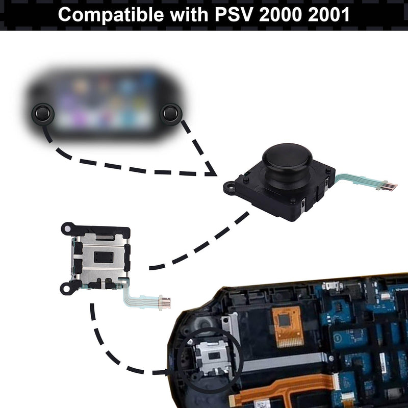 2-Pack Joysticks Replacement for PS Vita 2000 2001, Analog 3D Thumb Stick with Thumbstick Grips & Screws for PSV 2000 Black - 2pcs