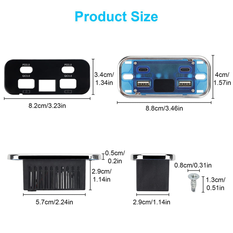 Linkstyle 2PCS RV USB Outlet, 76W Dual 18W USB-A & Dual 20W PD3.0 Ports, Power Outlet Panel with Voltmeter for 12V/24V Car Truck Marine