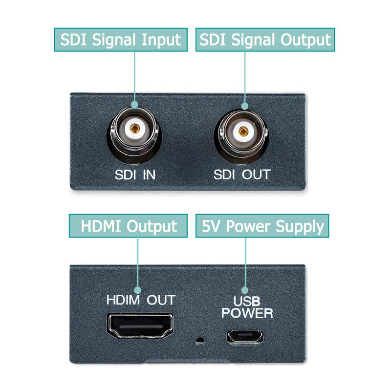 Anber-Tech SDI to HDMI Converter, SDI in HDMI Out with SDI Loopout, 1080P@60Hz Audio Embedder Support HDMI 1.3, 3G/HD-SDI Auto Format Detection Extender for Camera CCTV