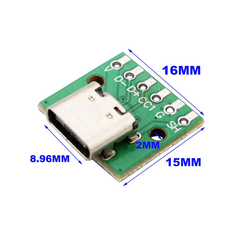 RUNCCI-YUN Pack of 10 USB C Breakout Board to DIP PCB Adapter Breakout Test Board Solder Socket 2.54 mm Pitch 16 Pin 3.1 Type C to 6P DIY Converter