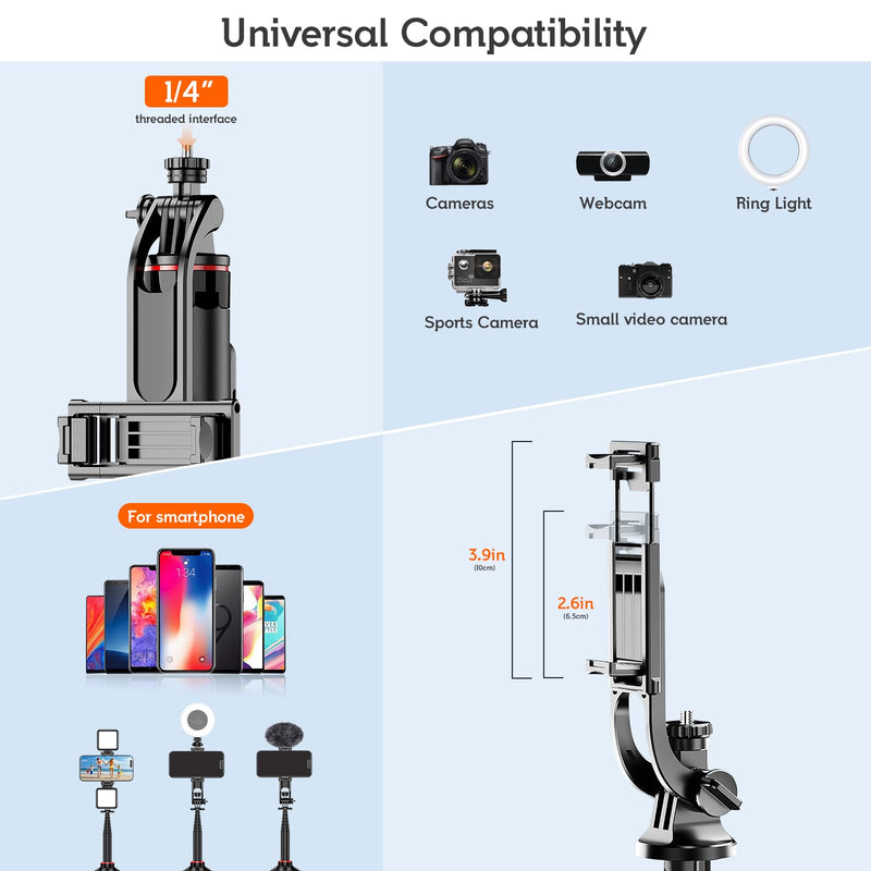 51”Selfie Stick Tripod, Aluminum Alloy Integrated Smartphone Tripod Stand with Wireless Remote Control Portable Retractable Cell Phone Tripod for iPhone/Samsung/GoPro/Android Phone Black