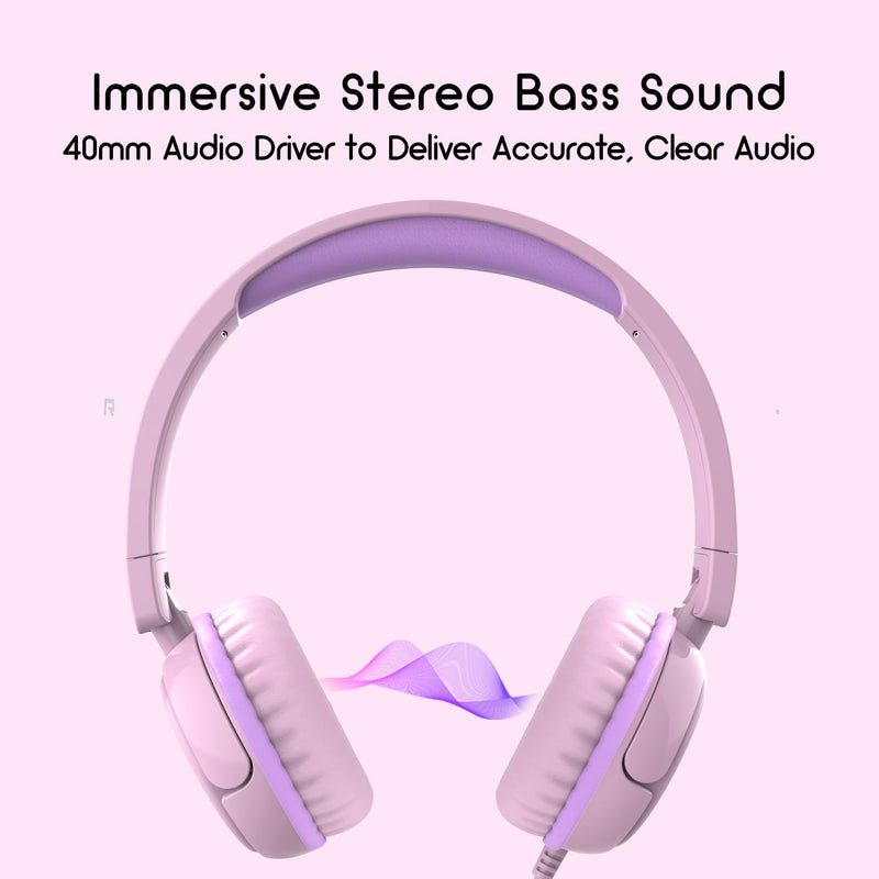 [AUSTRALIA] - Kids Headphones, V1 Wired Stereo Foldable Tangle-Free 3.5mm Adjustable On-Ear Headphones for Kids for School/Toddlers/Childrens/Teens/Boys/Girls/Ipad/Tablet/Kindle/Phones/Travel/Plane (Pink) Pink 